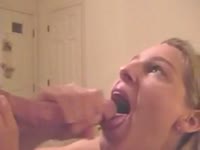 Dirty blonde coed swallows jizz after showcasing deep throat bj skills on plump cock